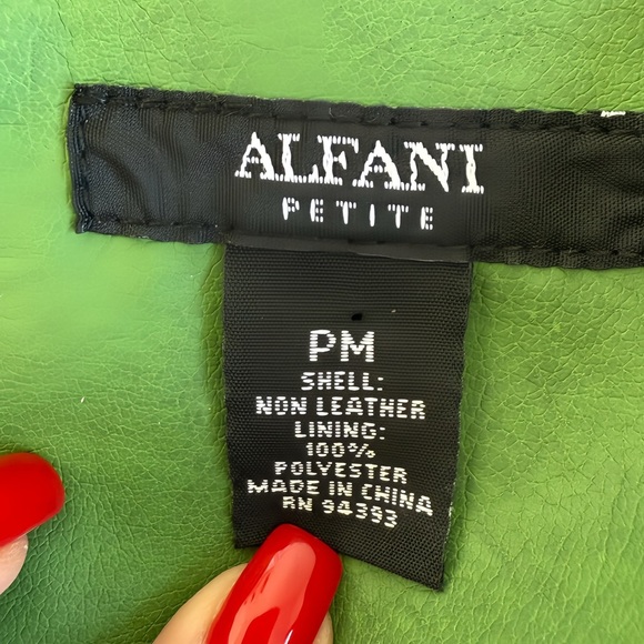 Alfani Petite M Faux Leather Moto Jacket Willow Bough Green asymmetrical Zip - Picture 2 of 8